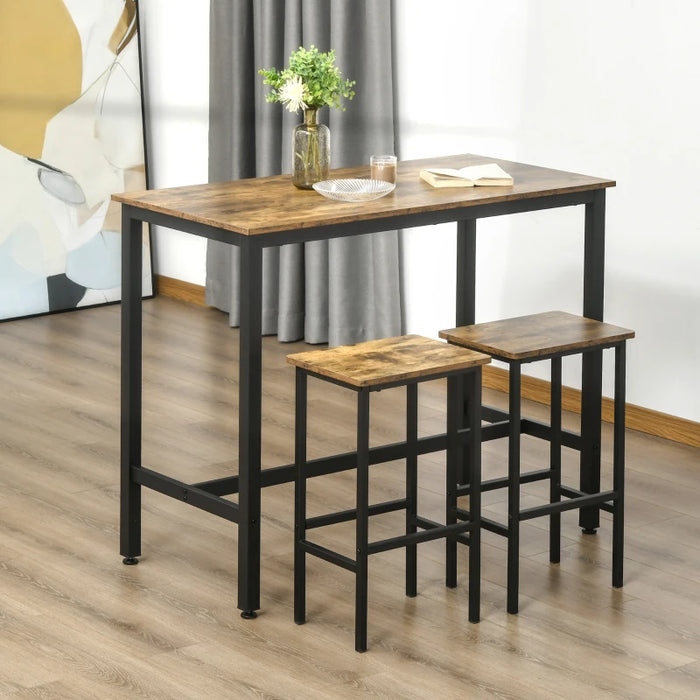 Industrial Kitchen Table and Stools, Rustic Brown