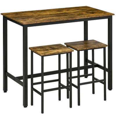Industrial Kitchen Table and Stools, Rustic Brown Homcom