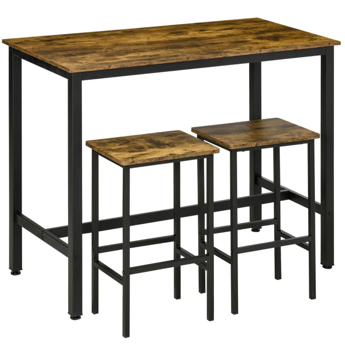 Industrial Kitchen Table and Stools, Rustic Brown