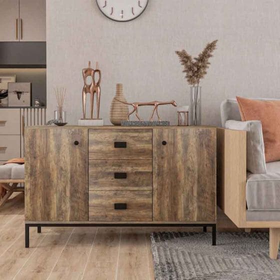 Industrial Sideboard, Storage, Distressed Brown