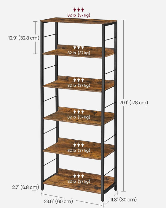 Industrial 6 Shelf Open Bookcase by Vasagle