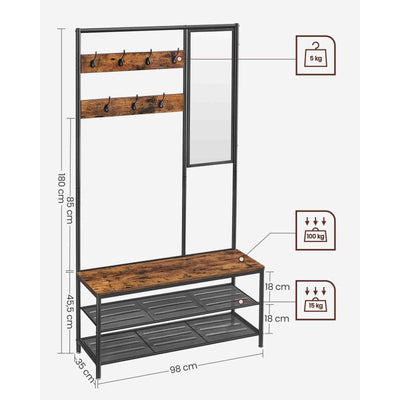 Industrial Hall Tree with Bench, Shelves, and Mirror Rustic & Practical Entryway Storage by Vasagle