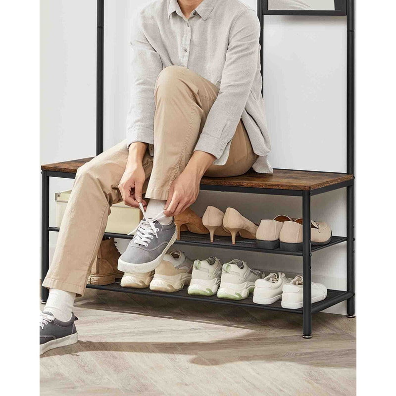 Industrial Hall Tree with Bench, Shelves, and Mirror Rustic & Practical Entryway Storage by Vasagle