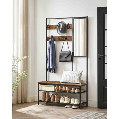 Industrial Hall Tree with Bench, Shelves, and Mirror Rustic & Practical Entryway Storage by Vasagle