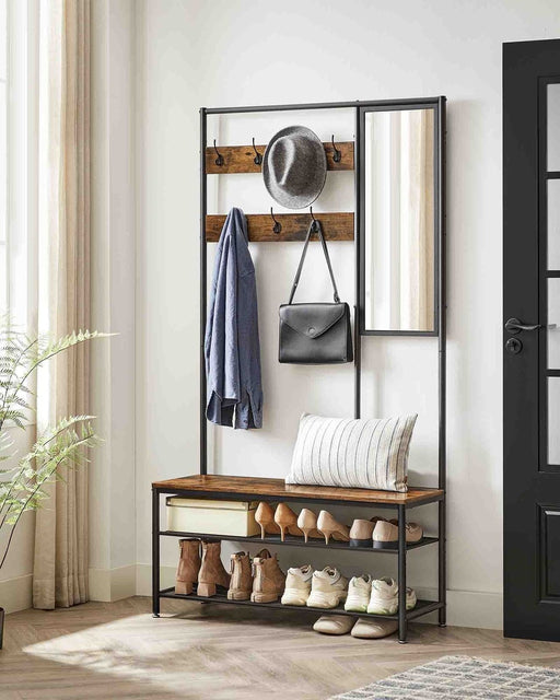Industrial Hall Tree with Bench, Shelves, and Mirror Rustic & Practical Entryway Storage by Vasagle