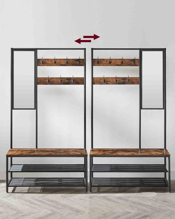Industrial Hall Tree with Bench, Shelves, and Mirror Rustic & Practical Entryway Storage by Vasagle