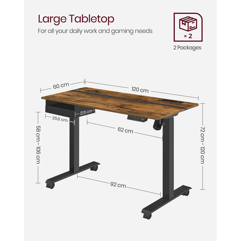Vasagle Industrial Height Adjustable Electric Standing Desk, 120cm
