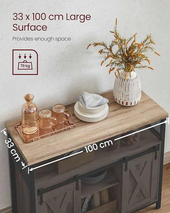 Industrial Style Kitchen Sideboard With Sliding Doors by Vasagle Greige and Black.