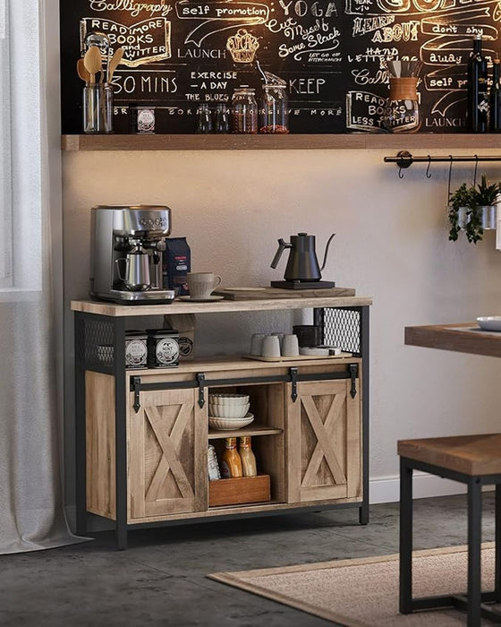 Industrial Style Kitchen Sideboard With Sliding Doors by Vasagle Natural and Black.