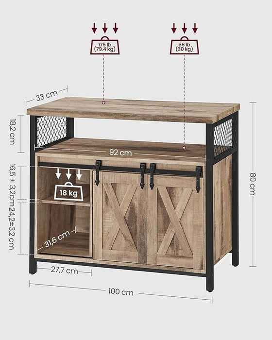 Industrial Style Kitchen Sideboard With Sliding Doors by Vasagle Natural and Black.