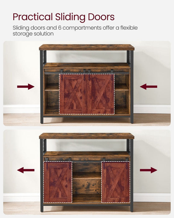 Industrial Style Kitchen Sideboard With Sliding Doors by Vasagle Rustic Brown and Black.