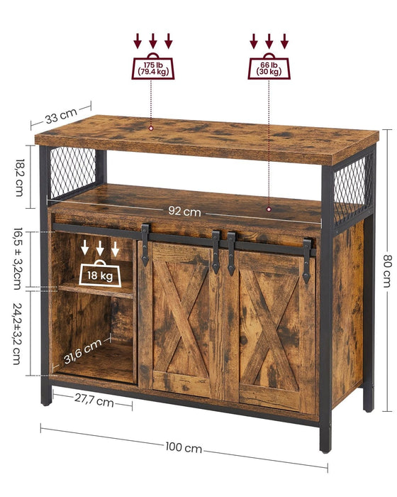 Industrial Style Kitchen Sideboard With Sliding Doors by Vasagle Rustic Brown and Black.