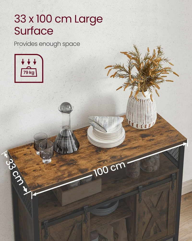 Kitchen Sideboard With Sliding Doors by Vasagle - Rustic Brown and Black