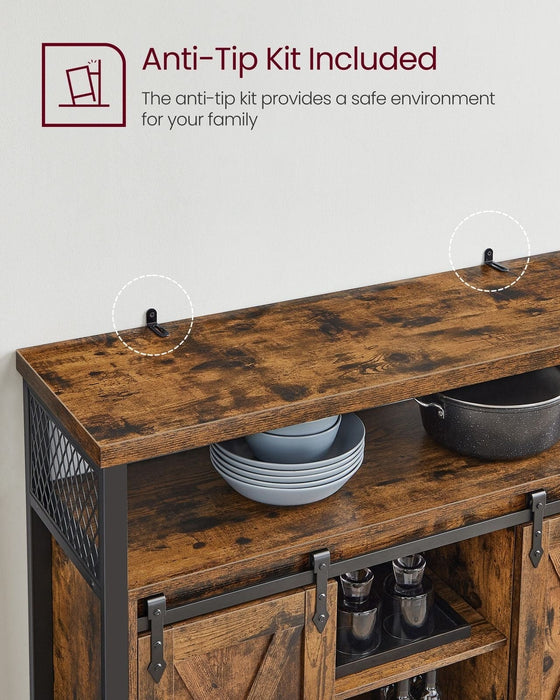 Industrial Style Kitchen Sideboard With Sliding Doors by Vasagle Rustic Brown and Black.