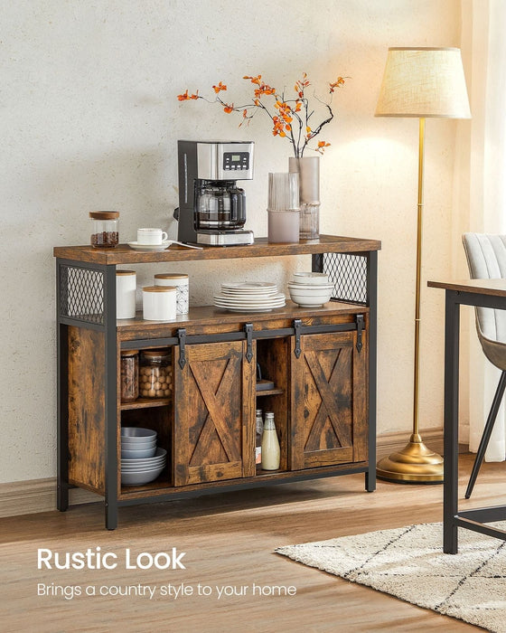 Industrial Style Kitchen Sideboard With Sliding Doors by Vasagle Rustic Brown and Black.