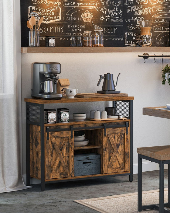 Industrial Style Kitchen Sideboard With Sliding Doors by Vasagle Rustic Brown and Black.