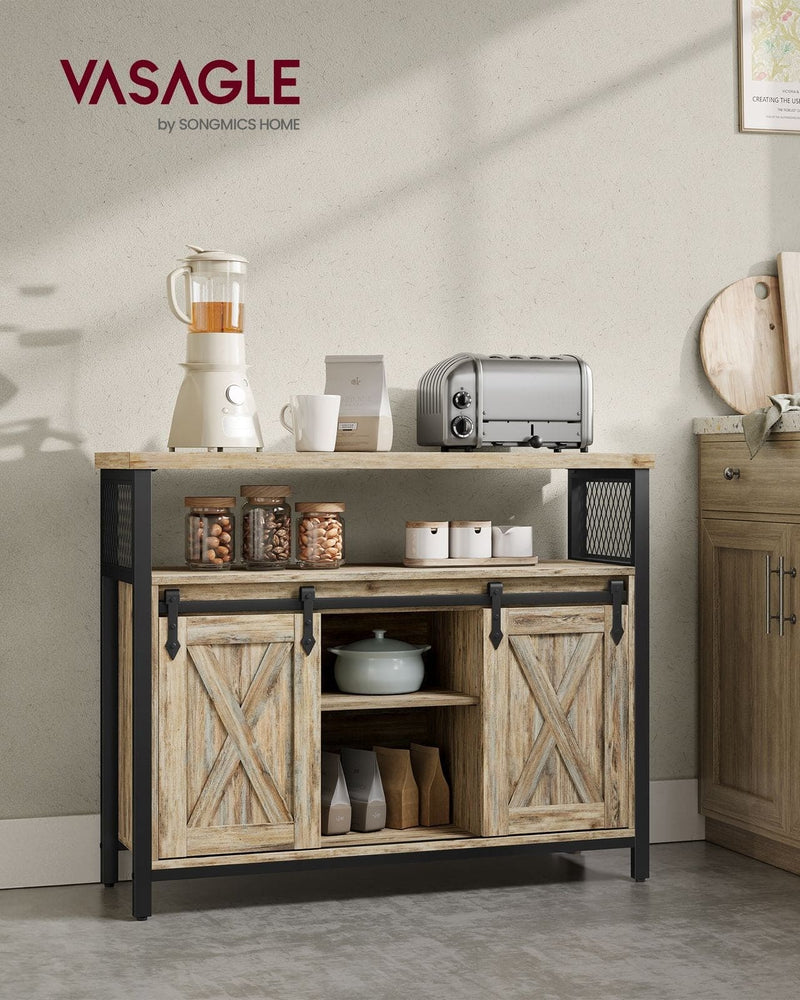 Kitchen Sideboard With Sliding Doors by Vasagle - Turquoise, Brown, and Black