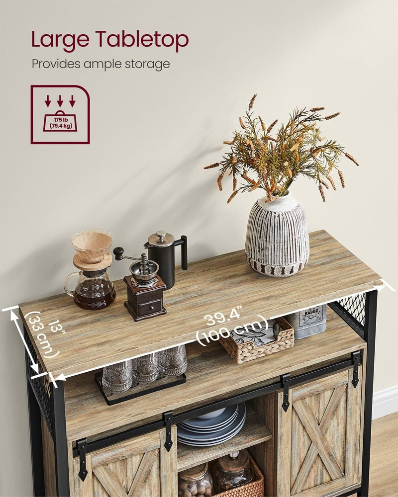 Kitchen Sideboard With Sliding Doors by Vasagle - Turquoise, Brown, and Black