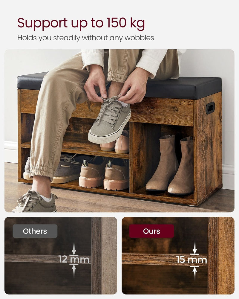 Vasagle Industrial Shoe Bench With Cushioned Seat For Entryway 