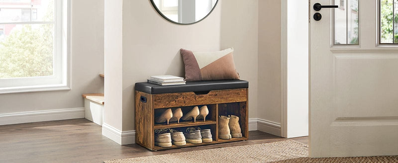 Vasagle Industrial Shoe Bench With Cushioned Seat For Entryway 