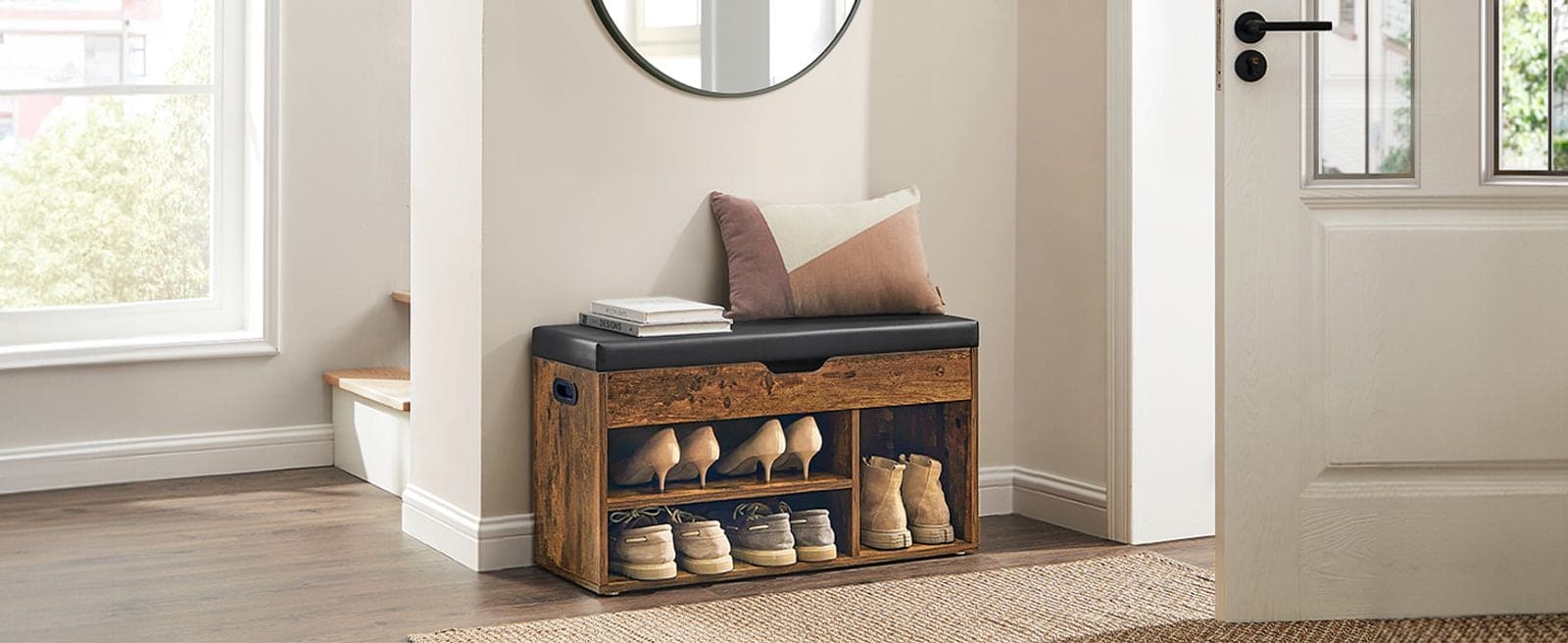 Image of an Industrial Shoe Bench With Cushioned Seat by Vasagle