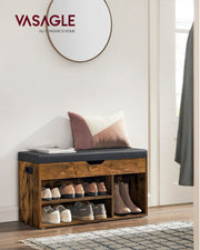 Vasagle Industrial Shoe Bench With Cushioned Seat For Entryway 
