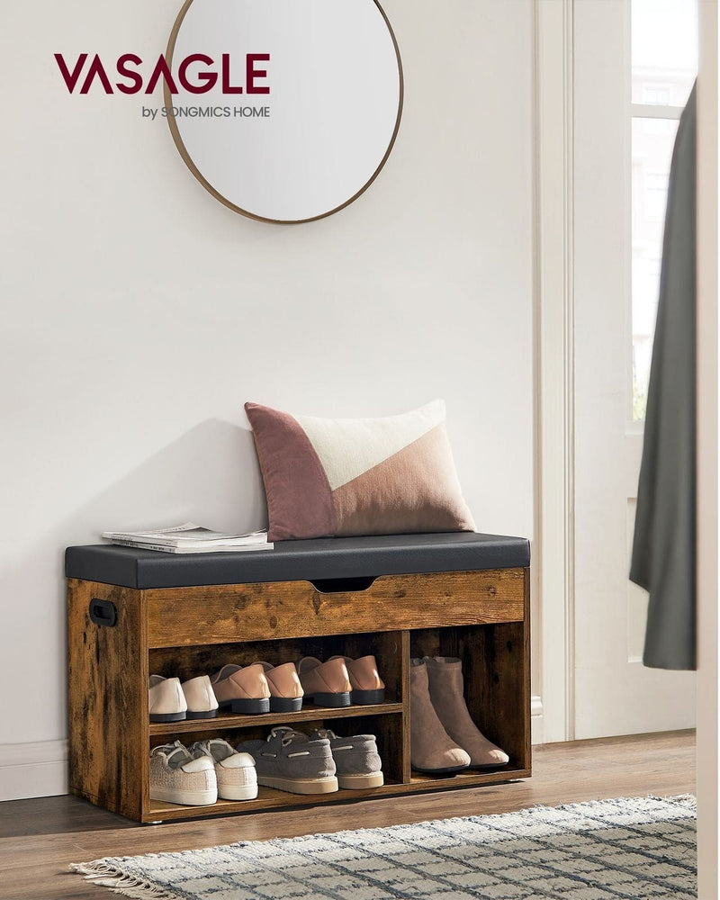 Vasagle Industrial Shoe Bench With Cushioned Seat For Entryway 
