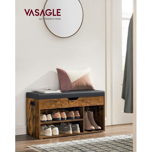 Vasagle Industrial Shoe Bench With Cushioned Seat For Entryway 