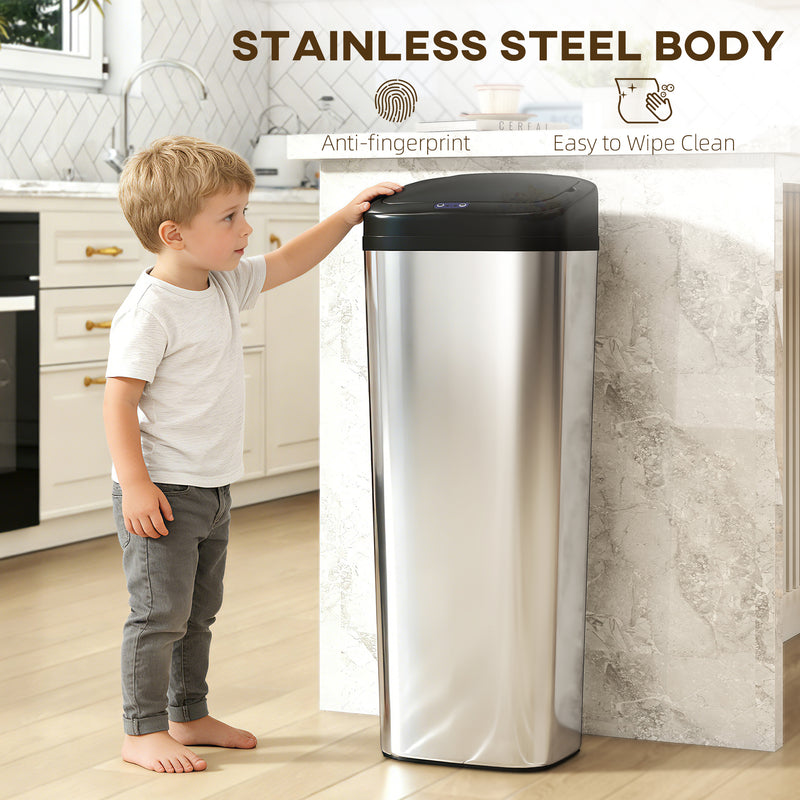 50L Stainless Steel Sensor Bin With Hands Free Automatic Lid For Kitchen Silver AOSOM