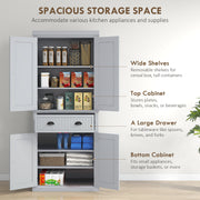 Tall Kitchen Storage Cabinet With Adjustable Shelves And Drawers