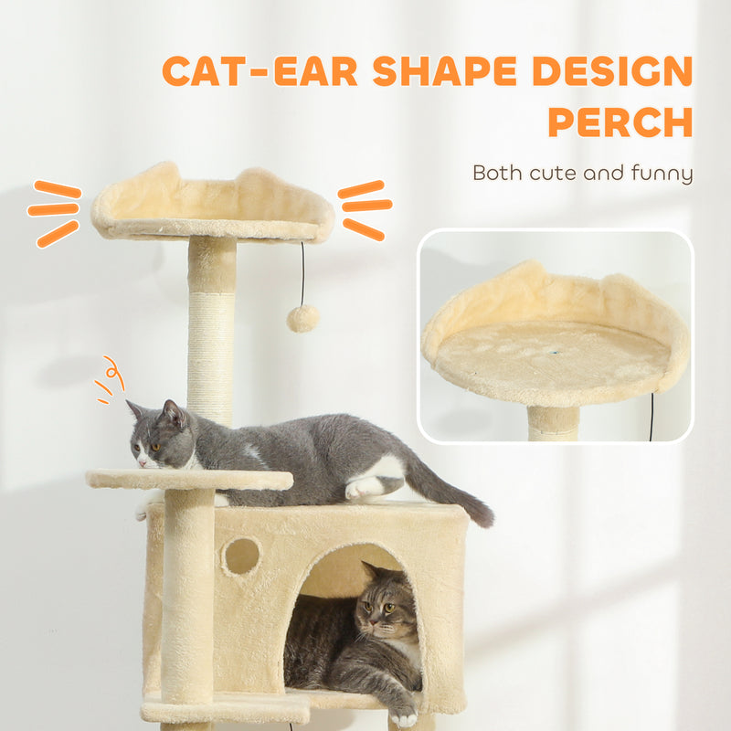 Tall Cat Tree With Sisal Scratching Posts and Hammock for Indoor Cats Beige Cream White