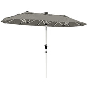 Outsunny 3 m Double-Sided Garden Parasol with LED Solar Lights, Outdoor Extra Large Sun Umbrella with Crank Handle, Grey AOSOM
