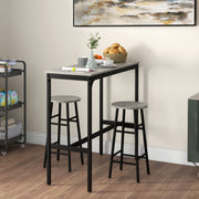 3 Piece Bar Table and Stool Set with Footrests for Kitchen or Dining Room Grey