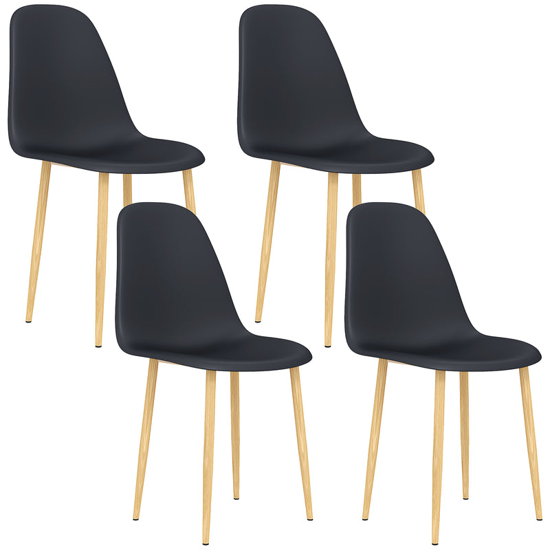 Set of 4 Black Modern Dining Chairs with Backrest and Steel Legs for Kitchen or Dining Room by HOMCOM
