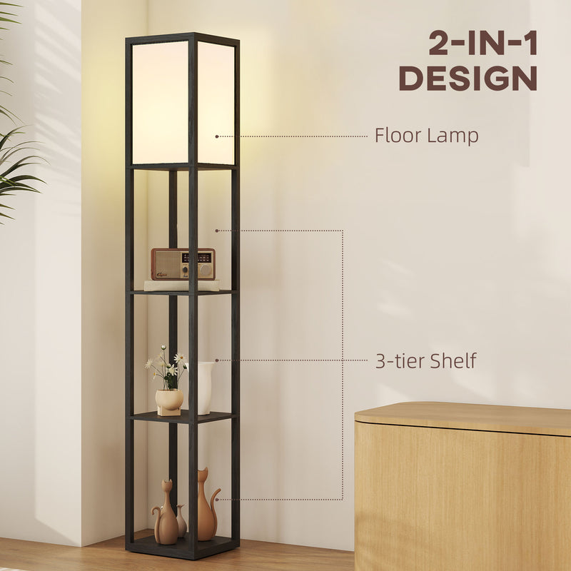 Modern Floor Lamp with 3 Storage Shelves for Living Room or Bedroom Lighting Black AOSOM