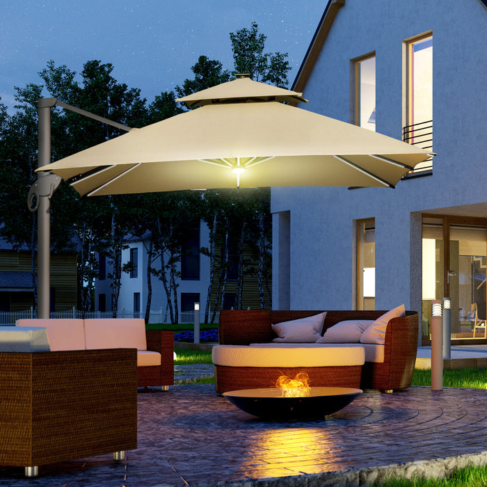 Khaki 3 x 3m Aluminium Square Sun Canopy with Adjustable Tilt Poles by Outsunny
