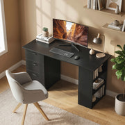 Computer Desk With Storage Shelves And Drawers Ideal For Home Office Use Black AOSOM