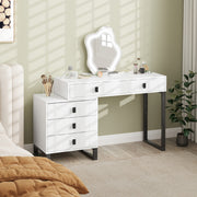 White LED Lighted Dressing Table with Mirror and 5 Drawers Modern Vanity Desk by HOMCOM