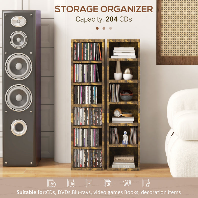 Set of 2 Tall CD Storage Racks with 102 Capacity for Home or Office Use Mid Brown