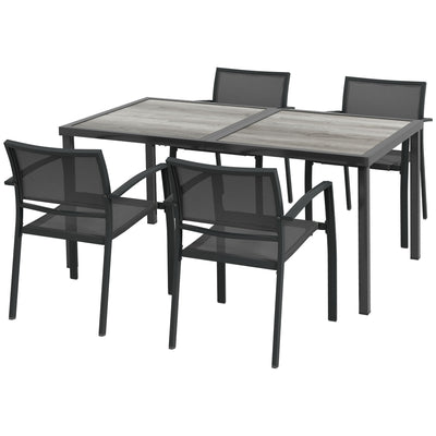 4 Seater Patio Dining Set with Large Table and Stackable Chairs for Comfortable Outdoor Meals Grey Outsunny