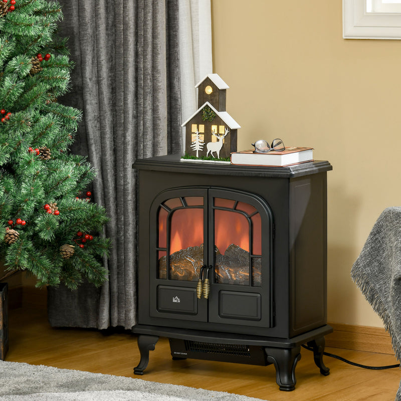 Freestanding Electric Fireplace with Adjustable Heat and Flame Effect for Small Rooms Black