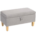 Light Grey 30L Linen Storage Ottoman with Padded Seat and Wooden Legs for Bedroom or Hallway - 71x37x36cm Homcom