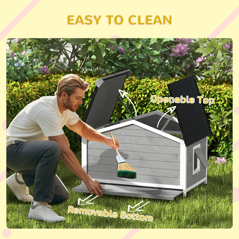 Wooden Dog Kennel for Medium Dogs Raised Outdoor Shelter Weatherproof Design Grey