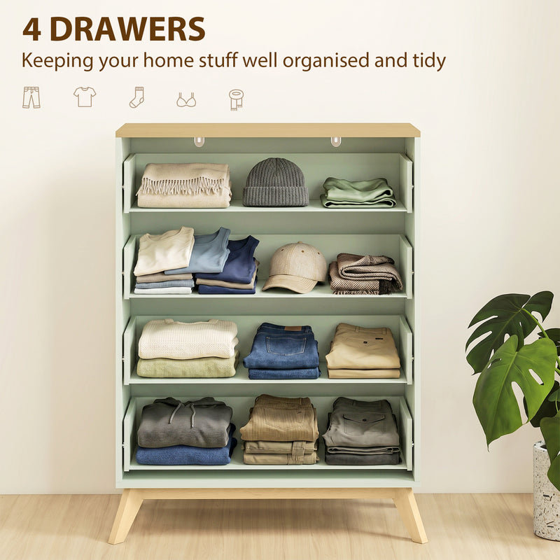 4 Drawer Bedroom Chest for Organised Clothes Storage with Easy Clean Surface Light Green Oak