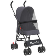 Pet Stroller for Small Dogs and Cats with Foldable Frame and Weather Canopy Dark Grey AOSOM