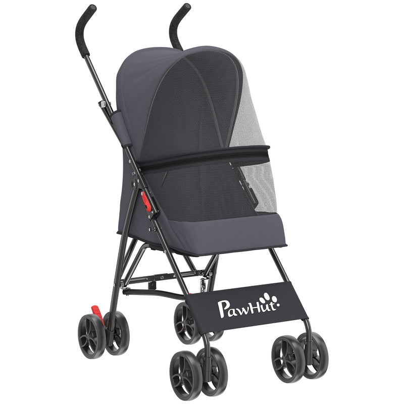 Pet Stroller for Small Dogs and Cats with Foldable Frame and Weather Canopy Dark Grey AOSOM