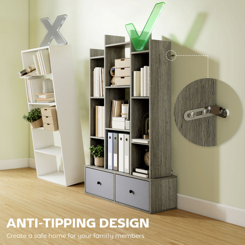12 Shelf Storage Unit With Drawers For Home Office Or Bedroom Organisation Graphite AOSOM