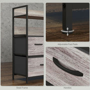 Tall Fabric Chest of 5 Drawers with Wood Effect Frame for Bedroom Storage Grey