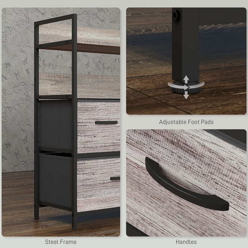 Tall Fabric Chest of 5 Drawers with Wood Effect Frame for Bedroom Storage Grey