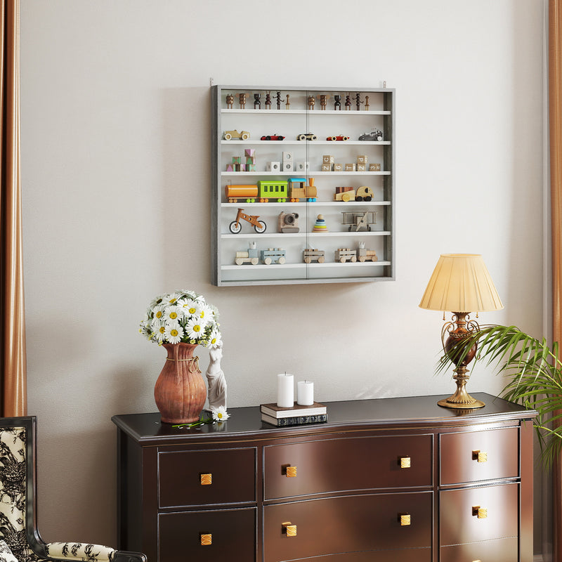 Graphite Wood Effect Display Cabinet with Glass Doors and Six Shelves